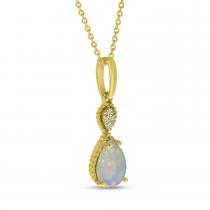 14K Yellow Gold Opal and Diamond Pear Pendant