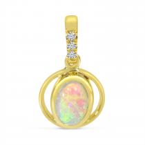 14K Yellow Gold Opal and Diamond Orb Pendant