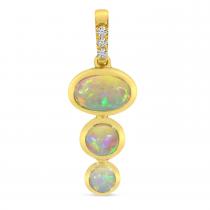 14K Yellow Gold Opal and Diamond Graduated Pendant