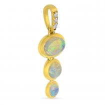 14K Yellow Gold Opal and Diamond Graduated Pendant