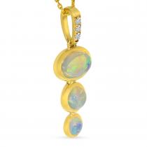 14K Yellow Gold Opal and Diamond Graduated Pendant