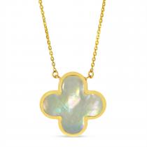 14K Yellow Gold Mother of Pearl Clover Necklace