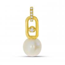 14K Yellow Gold Pearl and Diamond Link Pendant