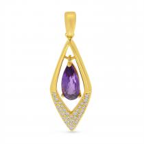 14K Yellow Gold Amethyst and Diamond Swinging Pear Pendant