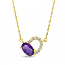 14K Yellow Gold Amethyst and Diamond Oval Open Necklace