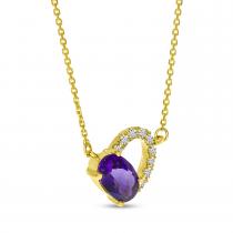 14K Yellow Gold Amethyst and Diamond Oval Open Necklace