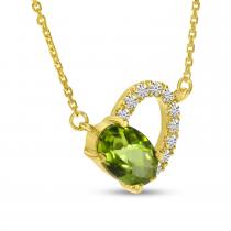 14K Yellow Gold Peridot with Diamond Oval Open Necklace