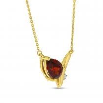 14K Yellow Gold Pear Garnet and Diamond Swirl Necklace