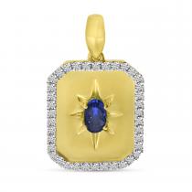 14K Yellow Gold Sapphire and Diamond Burst Medallion Pendant