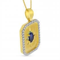 14K Yellow Gold Sapphire and Diamond Burst Medallion Pendant