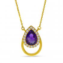 14K Yellow Gold Amethyst and Diamond Open Pear Shape Necklace