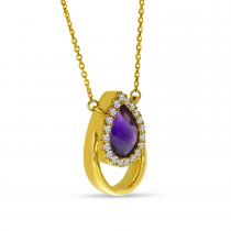 14K Yellow Gold Amethyst and Diamond Open Pear Shape Necklace