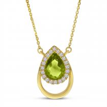 14K Yellow Gold Peridot and Diamond Open Pear Shape Necklace