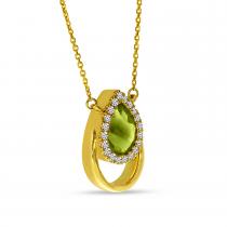 14K Yellow Gold Peridot and Diamond Open Pear Shape Necklace