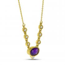 14k Yellow Gold Amethyst Oval with Diamond Milgrain Bezel Necklace