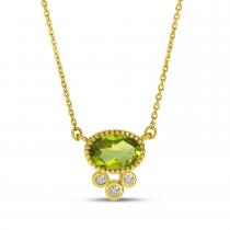 14K Yellow Gold Peridot with Triple Diamond Oval Necklace