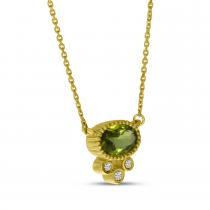 14K Yellow Gold Peridot with Triple Diamond Oval Necklace