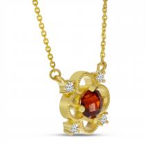 14K Yellow Gold Garnet and Diamond Filigree Necklace