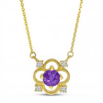 14K Yellow Gold Amethyst and Diamond Filigree Necklace