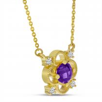 14K Yellow Gold Amethyst and Diamond Filigree Necklace