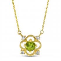 14K Yellow Gold Peridot and Diamond Filigree Necklace