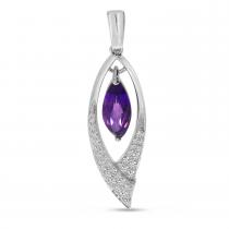 14K White Gold Marquise Amethyst and Diamond Dangle Pendant