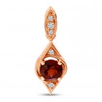 14K Rose Gold Round Garnet Filigree Semi Precious Pendant