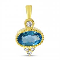 14K Yellow Gold Oval Blue Topaz with Diamond Accent Pendant