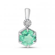 14K White Gold Round Emerald Hexagon Milgrain Diamond Pendant