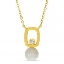 14K Yellow Gold Pearl and Diamond Link Necklace