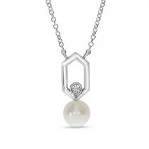 14K White Gold Pearl and Diamond Link Necklace