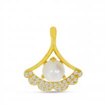 14K Yellow Gold Pearl and Diamond Fan Pendant