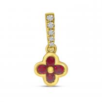 14K Yellow Gold Ruby and Diamond Clover Pendant