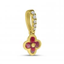 14K Yellow Gold Ruby and Diamond Clover Pendant