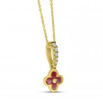 14K Yellow Gold Ruby and Diamond Clover Pendant