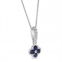 14K White Gold Sapphire and Diamond Clover Pendant