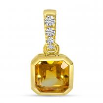 14K Yellow Gold Citrine Halo Pendant with Diamond Bale