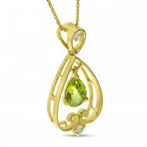 14K Yellow Gold Pear Peridot Drop Filigree Pendant