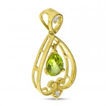 14K Yellow Gold Pear Peridot Drop Filigree Pendant