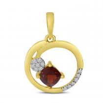 14K Yellow Gold Garnet and Diamond Scattered Open Circle Pendant