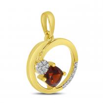 14K Yellow Gold Garnet and Diamond Scattered Open Circle Pendant