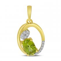 14K Yellow Gold Peridot and Diamond Scattered Oval Pendant