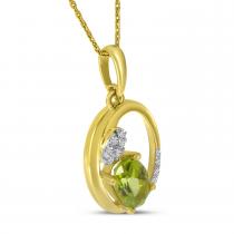 14K Yellow Gold Peridot and Diamond Scattered Oval Pendant