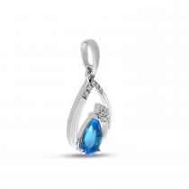 14K White Gold Blue Topaz and Diamond Pear Drop Pendant