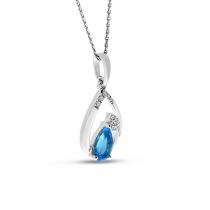 14K White Gold Blue Topaz and Diamond Pear Drop Pendant