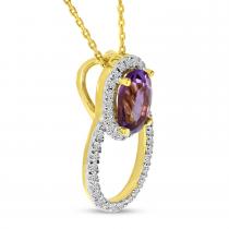 14K Yellow Gold Amethyst and Diamond Oval Semi Precious Pendant