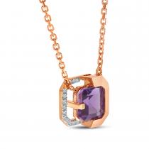 14k Rose Gold Amethyst Cushion and Diamond Half Halo Necklace