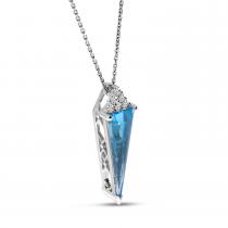 14K White Gold Trilliant Blue Topaz with Diamond Pendant