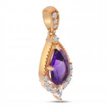 14K Rose Gold Amethyst Pear Shape And Diamond Milgrain Pendant