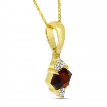 14K Yellow Gold Hexagon Garnet with Diamond Semi Precious Pendant